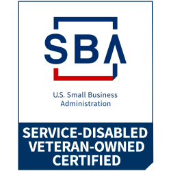 SBA logo with text: "U.S. Small Business Administration. Service-Disabled Veteran-Owned Certified.